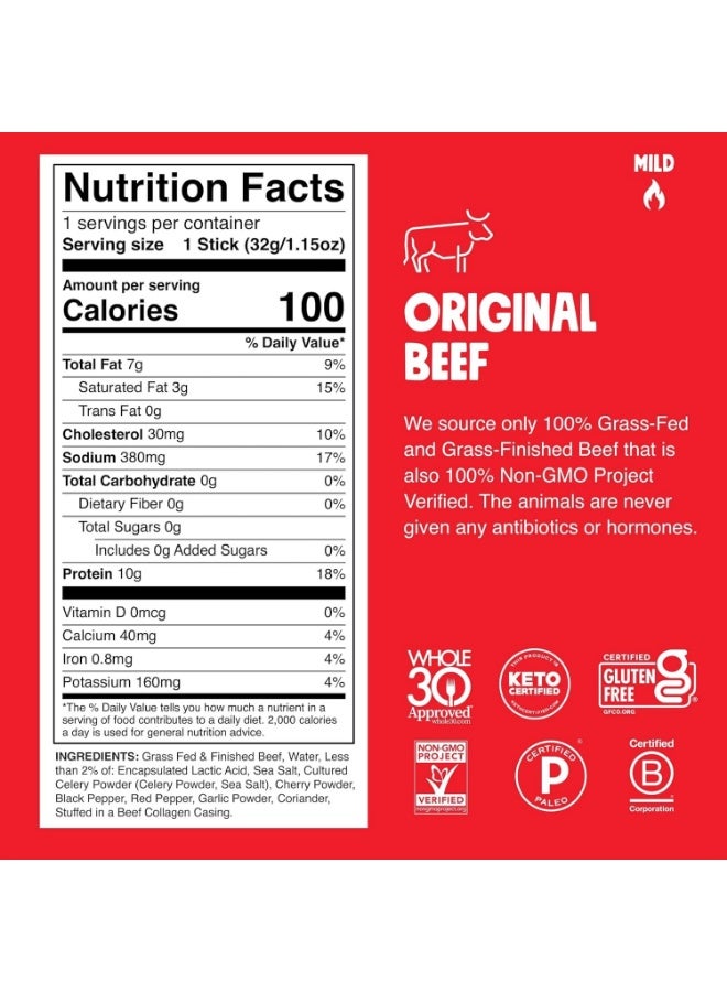 CHOMPS Grass-Fed and Finished Original Beef Jerky Snack Sticks 10-Pack - Image 2